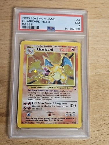 PSA 7 Charizard Holo Rare 4/130 Pokemon Base Set 2 English WOTC SWIRL NM