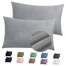 2 Pack Zippered Velvet Pillowcases, Super Soft and Cozy Standard Light Grey