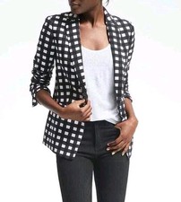 Banana Republic Gingham One-Button Blazer, Polyester, Black/White, Size 4, NWT