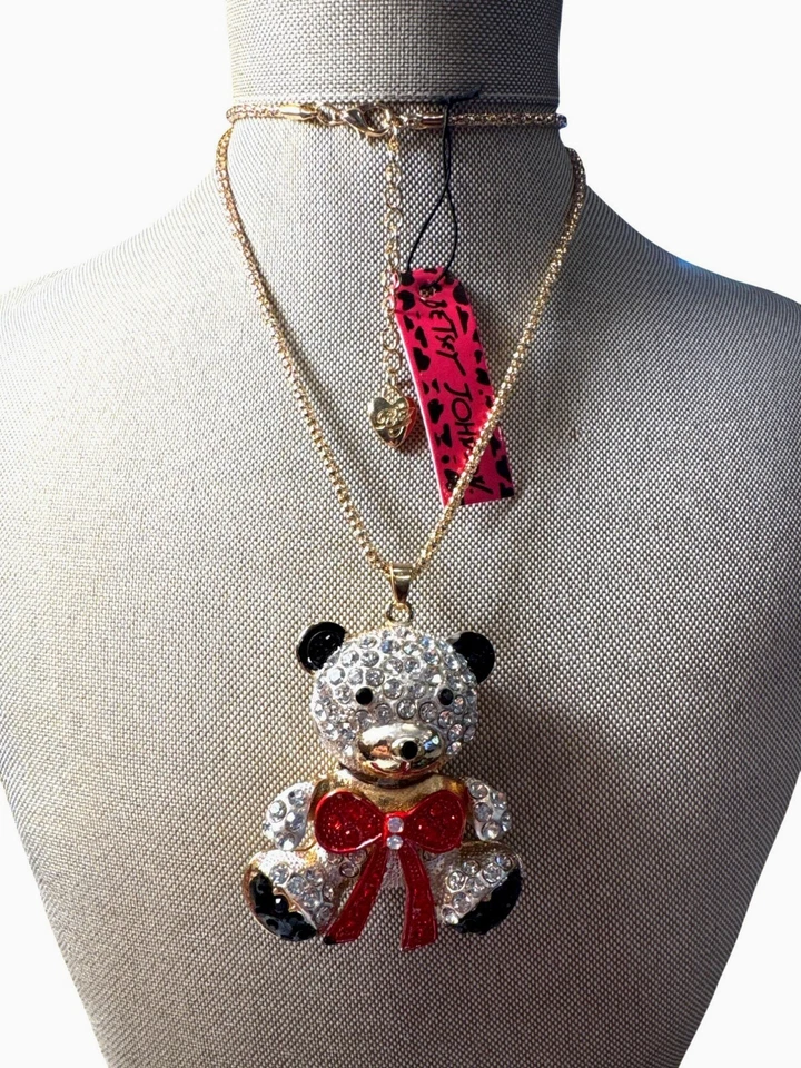 Colgante de oso de peluche Betsey Johnson collar articulado estrás arco de Navidad Foto 2 de 4
