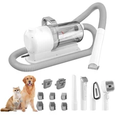 Pet Grooming Vacuum Kit, Dog Hair Clipper with Suction, Cat Deshedding Brush