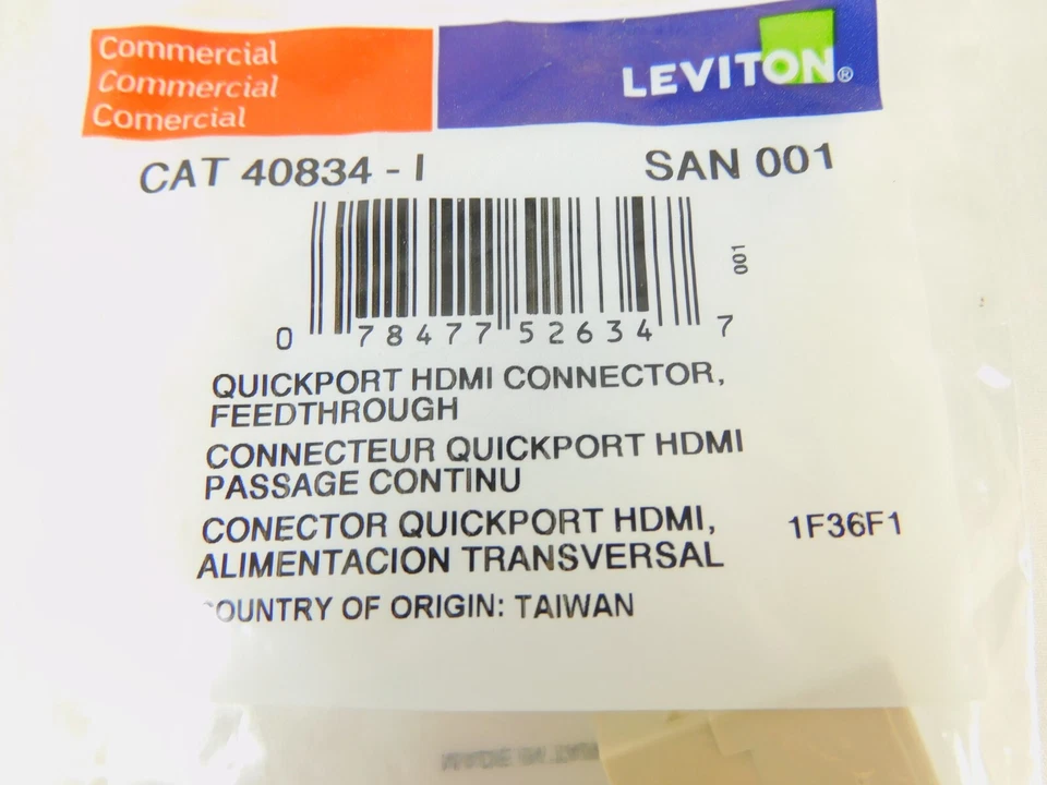 40834-I HDMI Feedthrough Leviton QUICKPORT Connector, Ivory Housing - Image 2 of 4