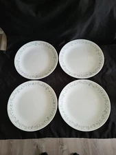 Set of 4 Corelle Country Cottage Dinner Plates White w/ Blue Heart 10.25"-Lot #2