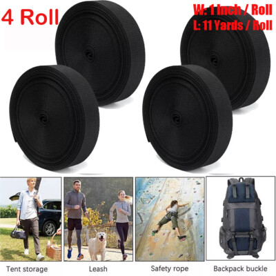 4Roll (44Yards) Wide Webbing Black Nylon Heavy Duty Webbing Strap Repair Hammock
