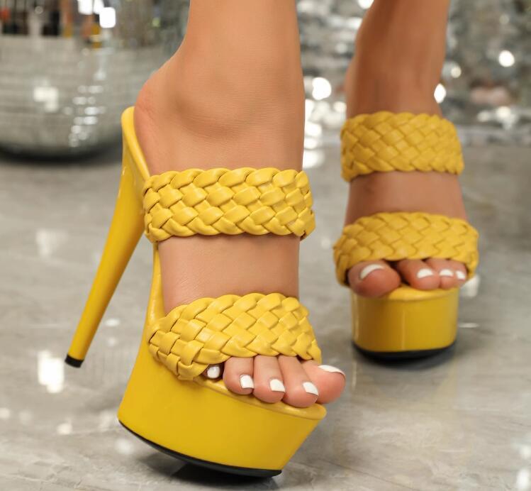 PANTOFOLA D’ORO Pantofole donna moda estate punta aperta tessitura scarpe plateau tacchi alti