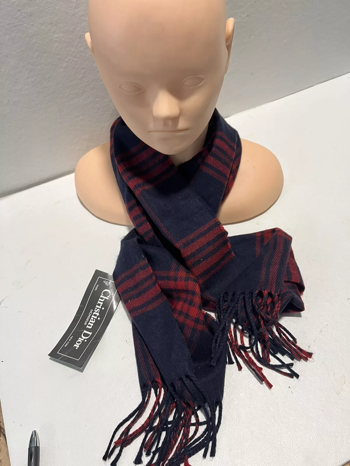 Foulard vintage Christian Dior Monsieur Cashmaire 100% acrylique à carreaux fabriqué au Japon 