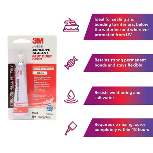 3M 06535 White 5200FC Fast Cure Marine Adhesive Sealant - 1 oz. - Picture 3 of 5