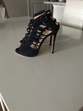 GIUSEPPE ZANOTTI FOR JENNIFER LOPEZ BLUE SUEDE CAGE SANDALS SIZE IT 39 US 8.5/9