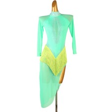 NEW Latin Ballroom Dance Dress Modern Salsa Waltz Standard Long Dress F859 Green