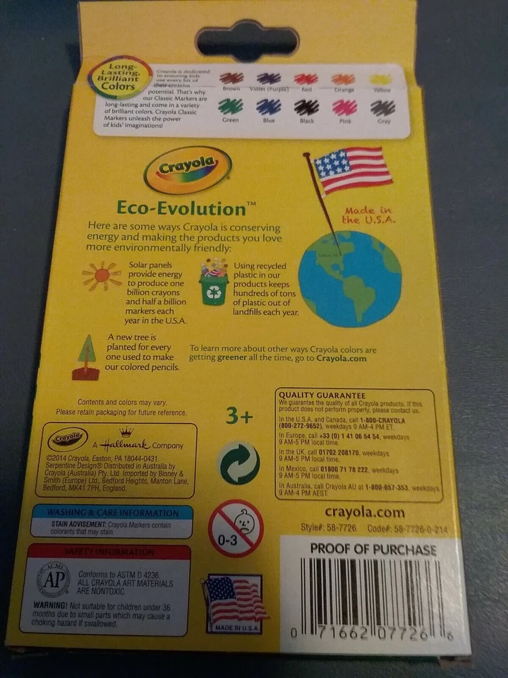 Crayola Classic Markers 10 Ct Fine Line Long Lasting Brilliant Colors Non-Toxic - Image 2 of 2