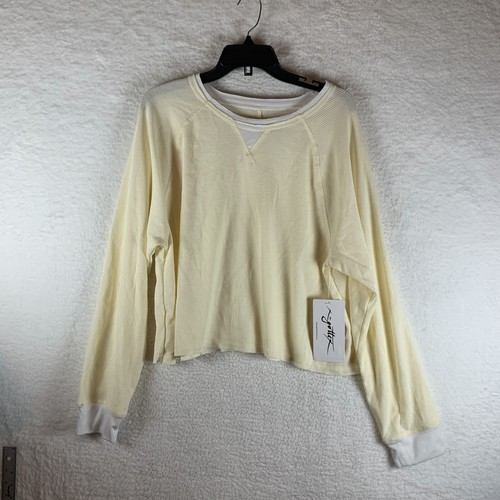 X Gottex Shirt Womens Large Sand Waffle Knit Stretch Round Neck Long Sleeve 6991