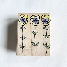 2001 Hero Arts PANSY TRIO Wood Mounted Rubber Stamp Nature Garden Flower Spring