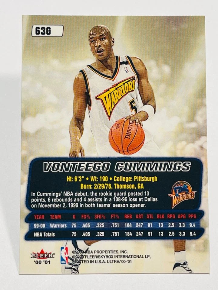 VONTEEGO CUMMINGS 2000-01 Fleer Ultra GOLD MEDALLION #63G Golden State Warriors - Image 2 of 2