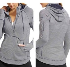 Athleta Navy Blue White Heavenly Heights Striped Pullover Hoodie Jacket Sz Small
