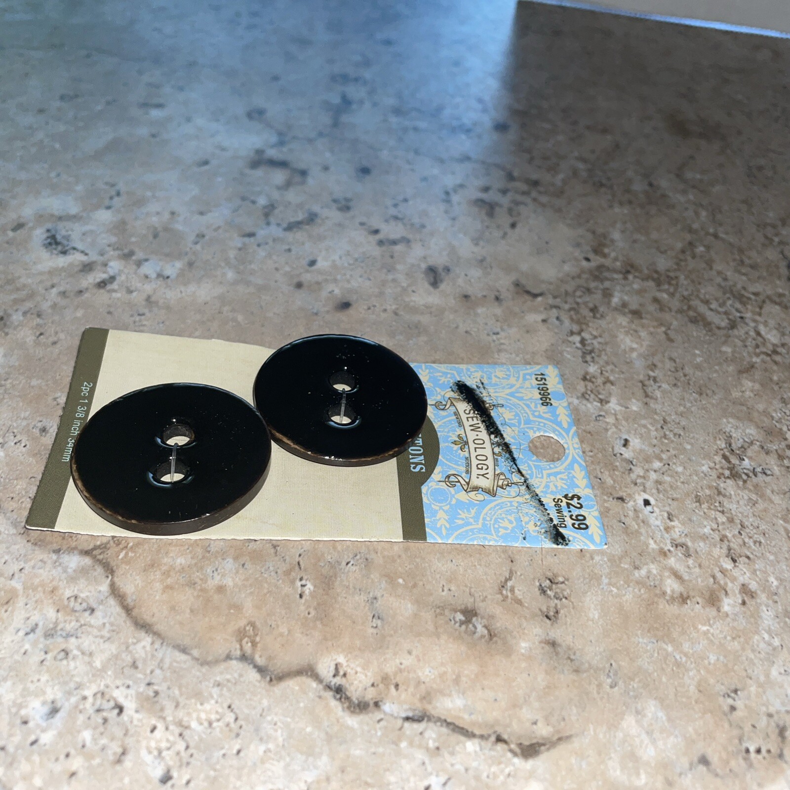 Sew-Ology Two Double Hole Black Buttons