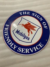 12in MOBIL GASOLINE MOBILOIL MOBILGAS PORCELAIN ENAMEL SIGN OIL GAS PUMP PLATE