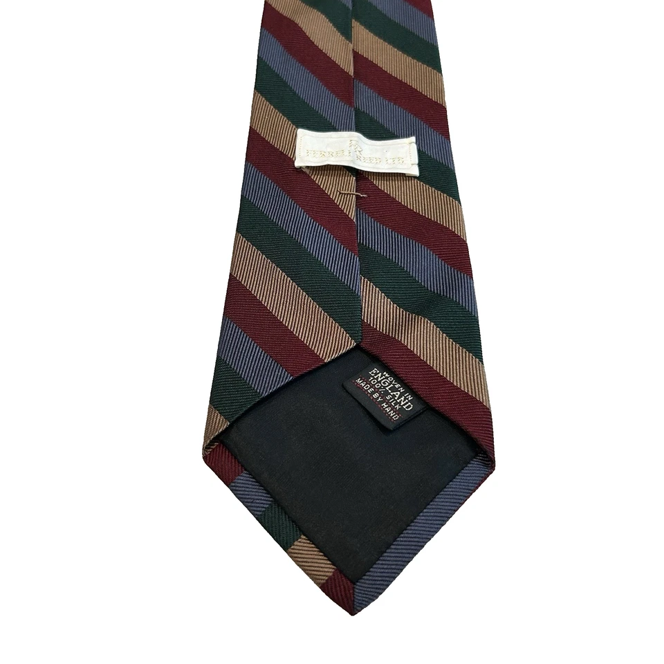 Ferrell Reed Hand Woven Herringbone Red Blue Green Yellow Striped Silk Tie UK - Image 4 of 4