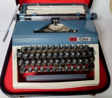 Vintage Typewriter Blue daro Erika Portable Manual Deluxe Original Case made GDR thumbnail