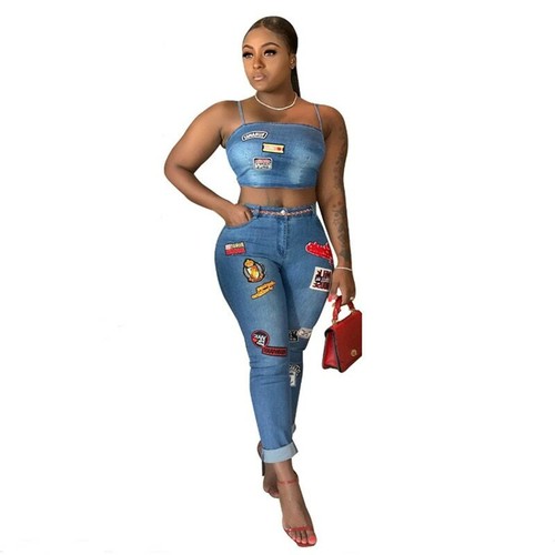 Denim Matching Set Skinny Sling Top 