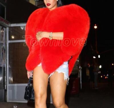 Womens Sweet Red Heart-Shaped Faux Fur Cape Warm Jacket Coat Outwear Cloak New