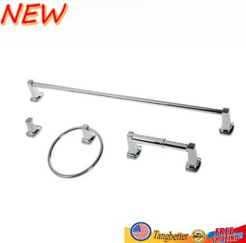 4 Piece Towel Holder Bath Hardware Set Towel Bar Towel Ring Hook Storage Chrome