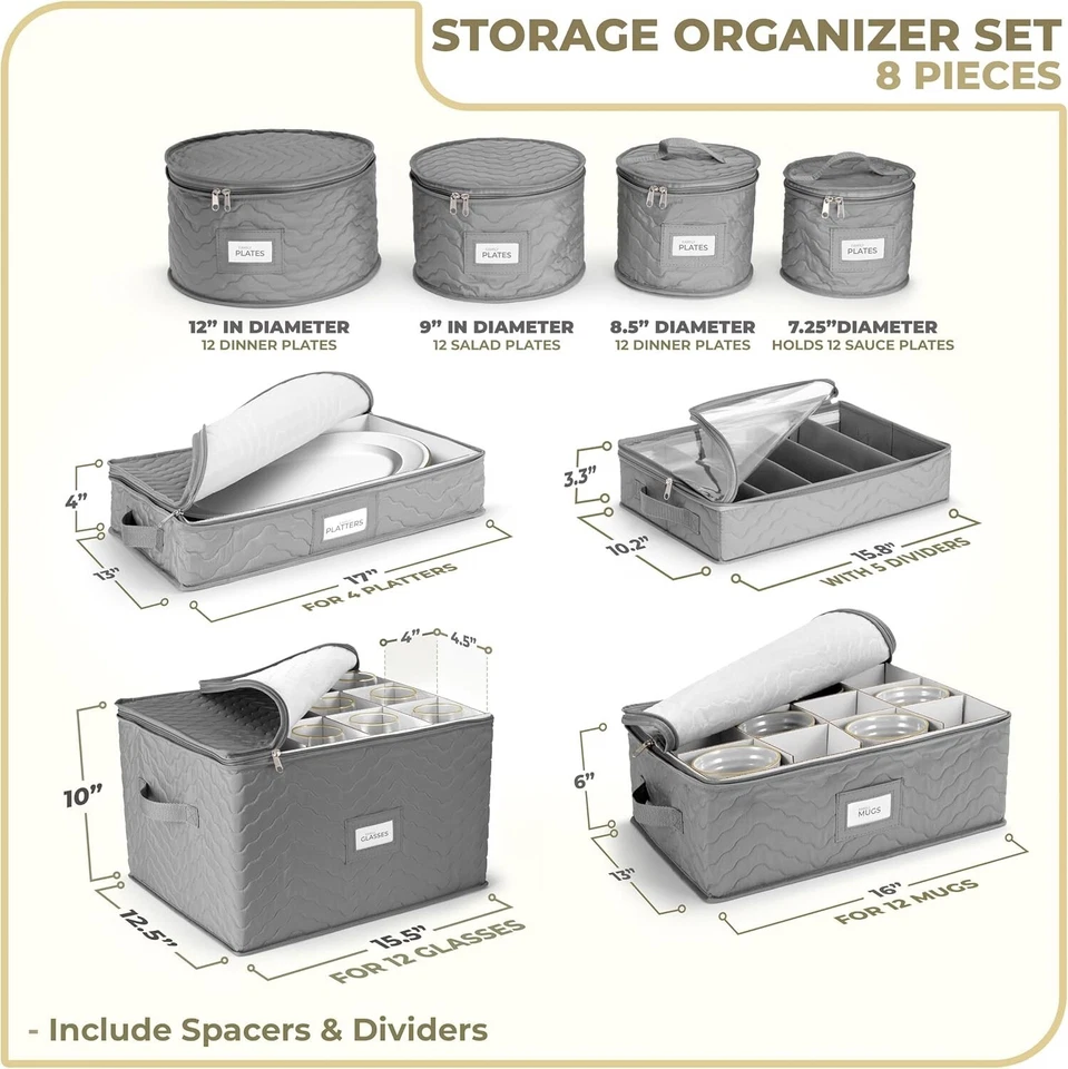 Protective Quilted China Storage Set - 8 Stackable Organizers for Plates & Mugs - Image 4 of 4