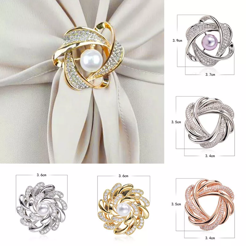 Women Scarf Buckle Ring Clip Holder Crystal Flower Brooch Scarves Jewelry  Gifts