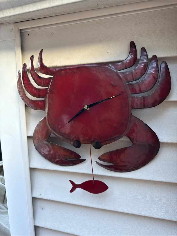 Metal Crab Wall Clock Nautical Beach Lake House Decor Fishing Handmade. Working - Image 3 of 4