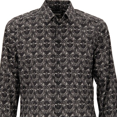 DOLCE & GABBANA Crown Napoleon Bee Cotton Shirt GOLD Black Gray