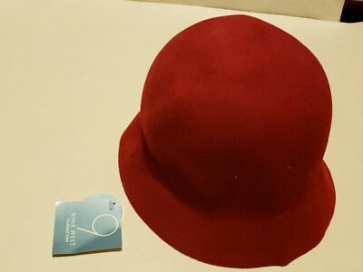 NINE WEST Ladies Red Wool Felt Cloche Hat Solid packable