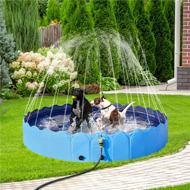 Piscina para Perros Plegable Bañera Antideslizante para Jardín Azul