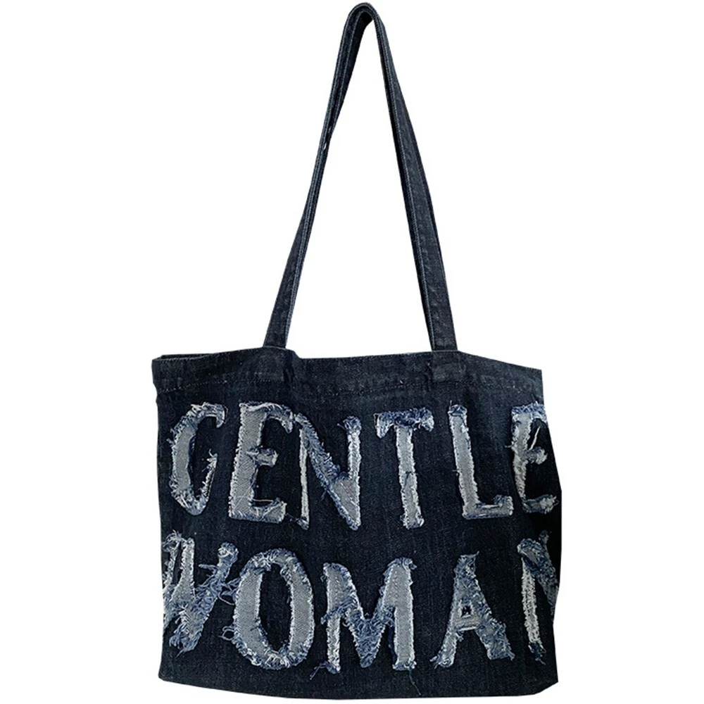 Women's Black Denim Tote Bag Shoulder Handbags Vintage Jean