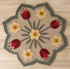Pre-Washed Wool Blend Felt Penny Rug Kit - Spring Blossoms - Candle Mat Kit