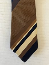 Fashion Craft Youth Necktie Tie Polyester Brown Blue White Stripe 50"