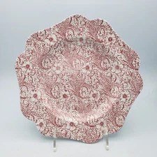 Spode England Pink Red Floral Chintz Square Scalloped Luncheon Plate 9 1/2"