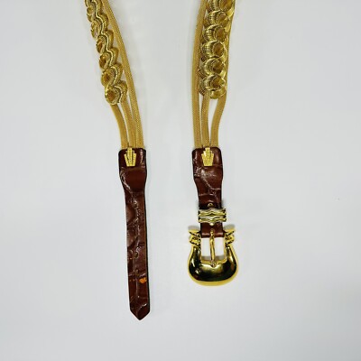 Vintage Leather & Gold Filigree Belt Size 80 / 32 NANNI Made  display picture 1