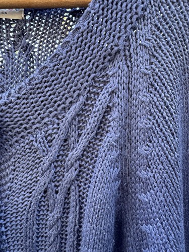 Woman M&S INDIGO UK 12 EU 40 Long Short Sleeved Cardigan Top Blue Cable Knit - Picture 3 of 12