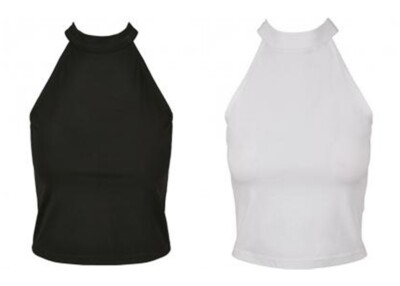 Build Your Brand Damen Turtleneck Short Top Crop Tee Shirt Bauchfrei Ärmellos Üb
