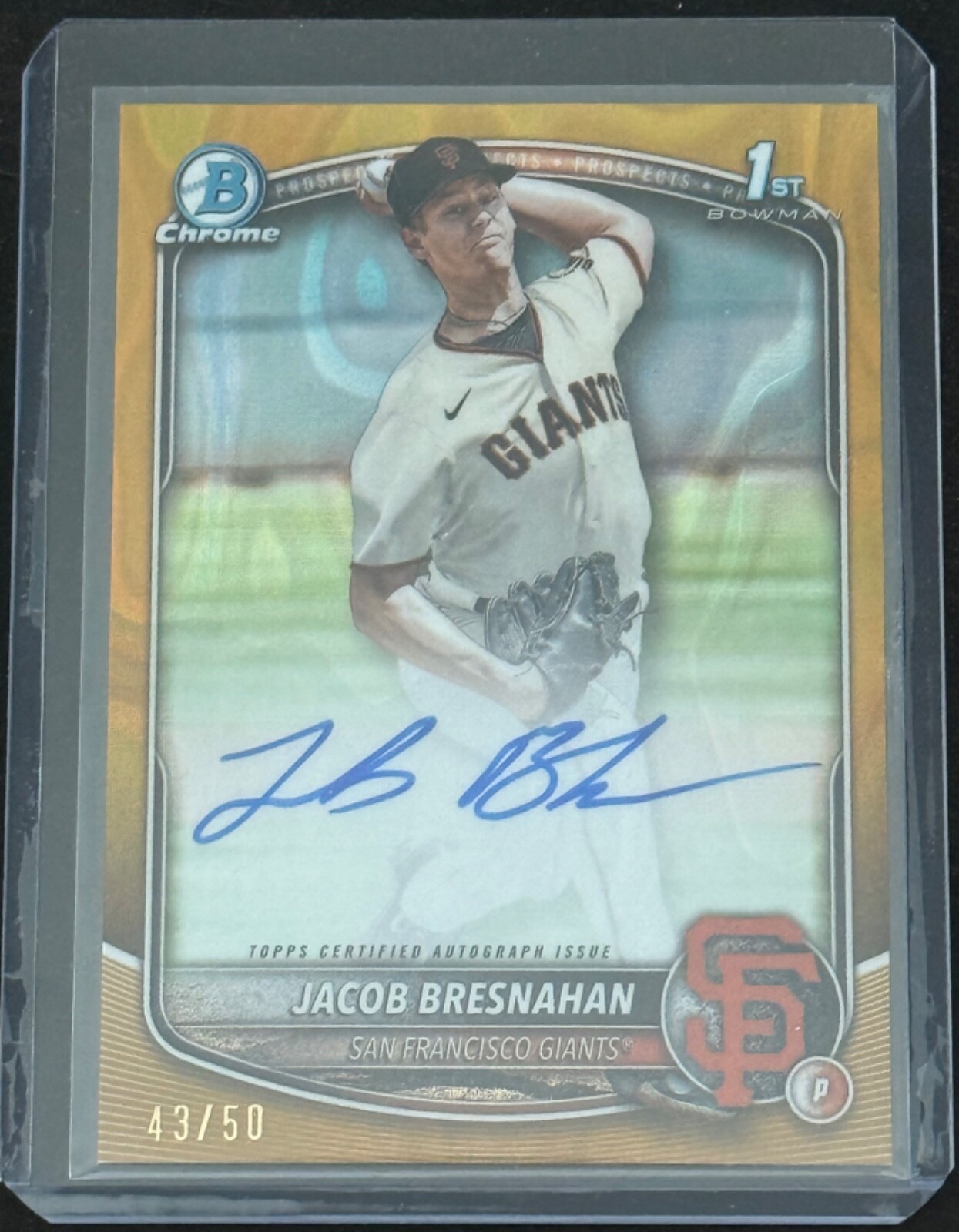 2025 Bowman Chrome Jacob Bresnahan 1st Bowman Gold Lava Refractor Auto /50