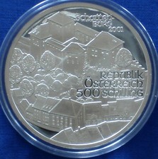 Austria 500 Schilling Silver Proof 2001 Schattenburg Castle .925Ag .71oz ASW