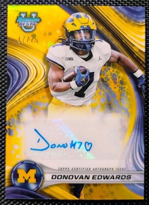 2024 Bowman Best University Donovan Edwards Autograph Yellow #/75 Wolverines 