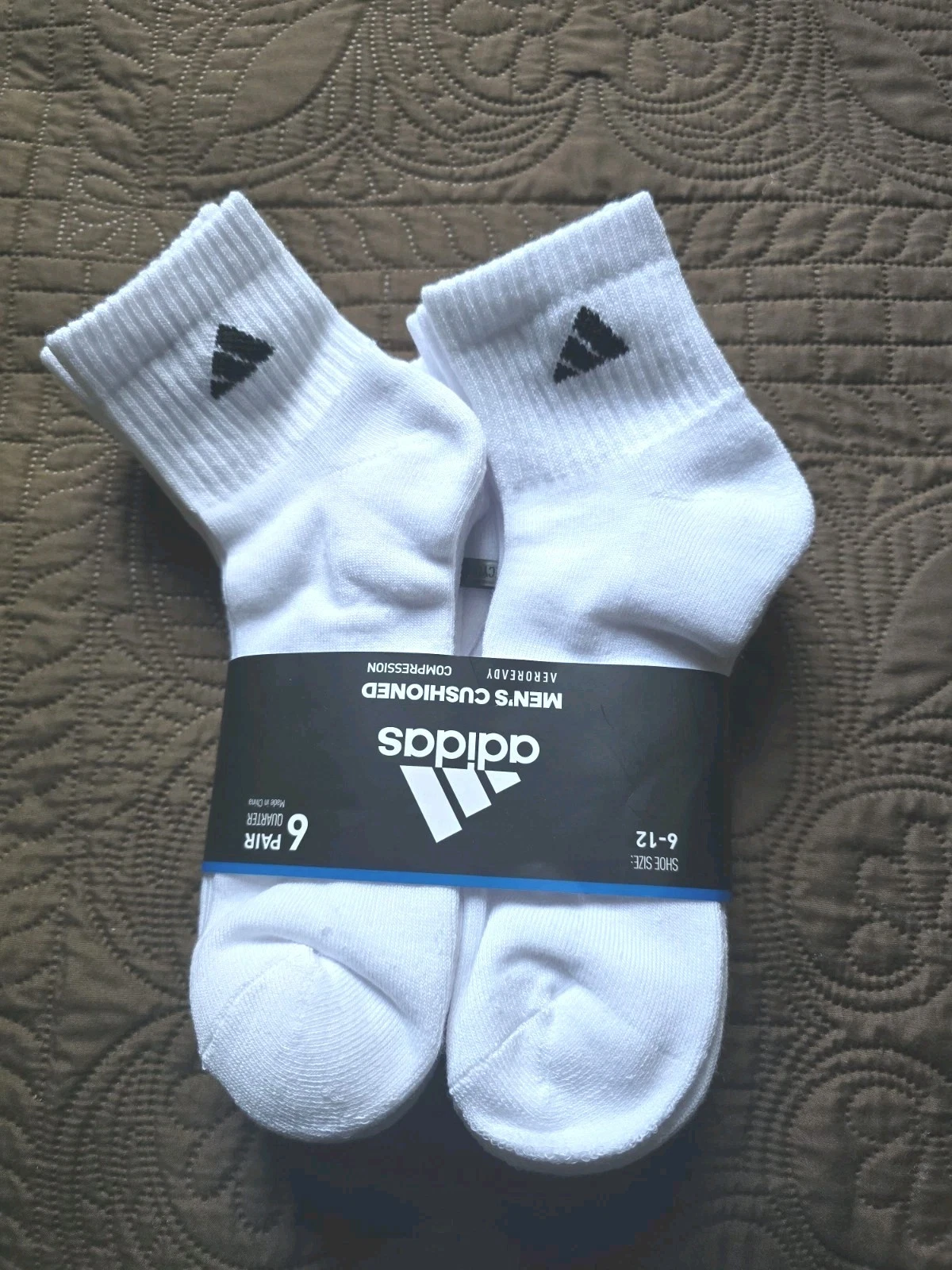 Adidas Men’s Cushioned Quater Socks Shoe Size 6-12 6-pack Aeroready Compression