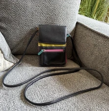 ili New York Small Organizer On A String Crossbody In Black Brights Leather