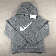 Nike Hoodie Youth Large Gray Therma-FIT Pullover Big Swoosh Logo HF4414-010