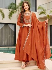 Orange Purple Anarkali Suit Set with Dupatta For Women Indian Ethnic Wear