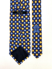 Gucci Pure Silk tie Playing Card Suits Pattern Navy Blue beige 217