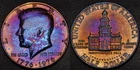 1776 Bicentennial Kennedy Half Dollar gold, blue, and purple toning (56-34)
