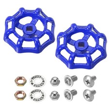 2 x Outside Faucet Handle Square Stem Hole 6x6mm Cast Steel Wheel Handle Blue