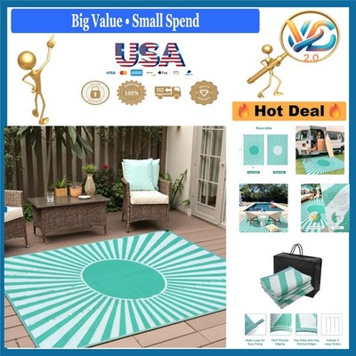Outdoor Area Rug 5x8ft Waterproof Reversible Plastic Straw Patio Rug Green