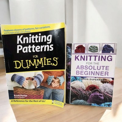 Set of 2 Books Knitting Patterns for Dummies Knitting For The Absolute Beginner 